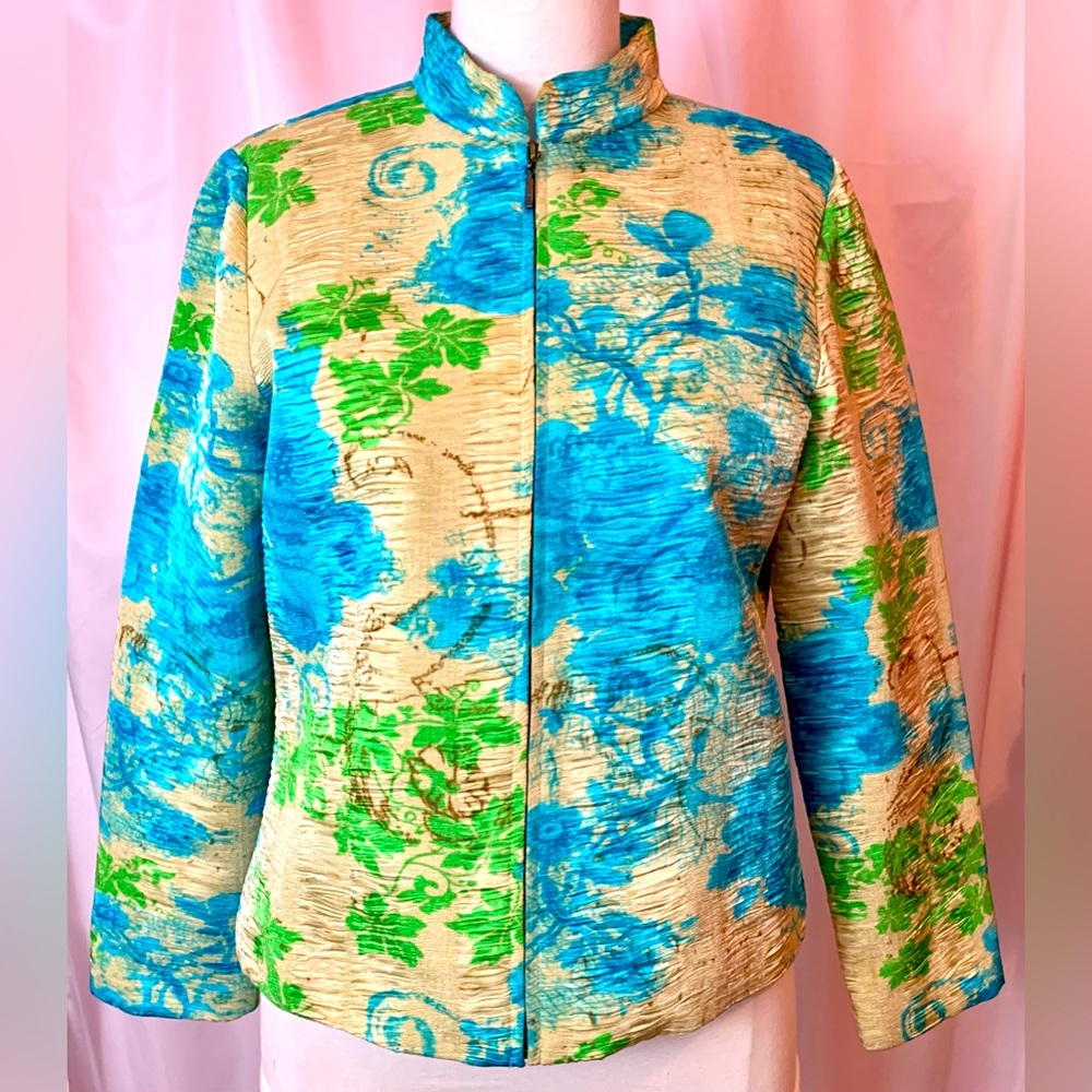 Beautiful Women's PM Petite Medium Analogy Floral LS Lined Zipper Blazer Jacket